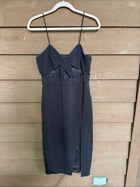 JAYGODFREY Black Spaghetti-Strap Midi with Crossover Bodice size 6